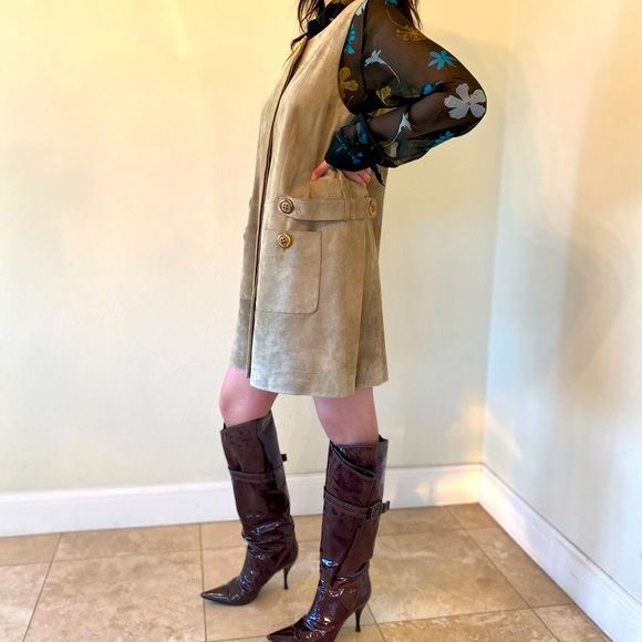 Suede sheath Dress / Sarafan - tan suede M - Picture 9 of 10